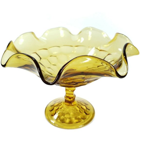 Viking Georgian Honeycomb 6.5" Crimped Amber Bowl - Picture 7 of 7